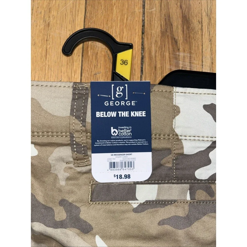 NWT CAMO CARGO SHORTS GEORGE MENS BELOW THE KNEE DESERT W 42- INSEAM 14